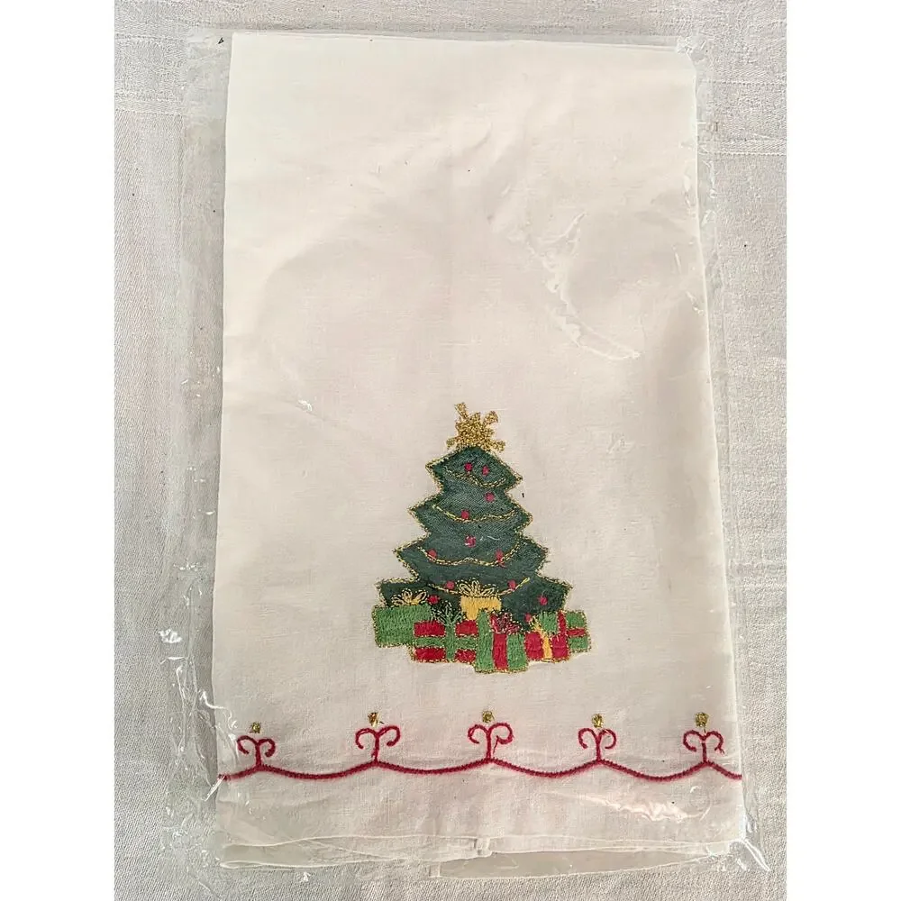 Vtg Set/2 Lillian Vernon 100% Cotton Appliqued Christmas Guest Hand Towels NOS